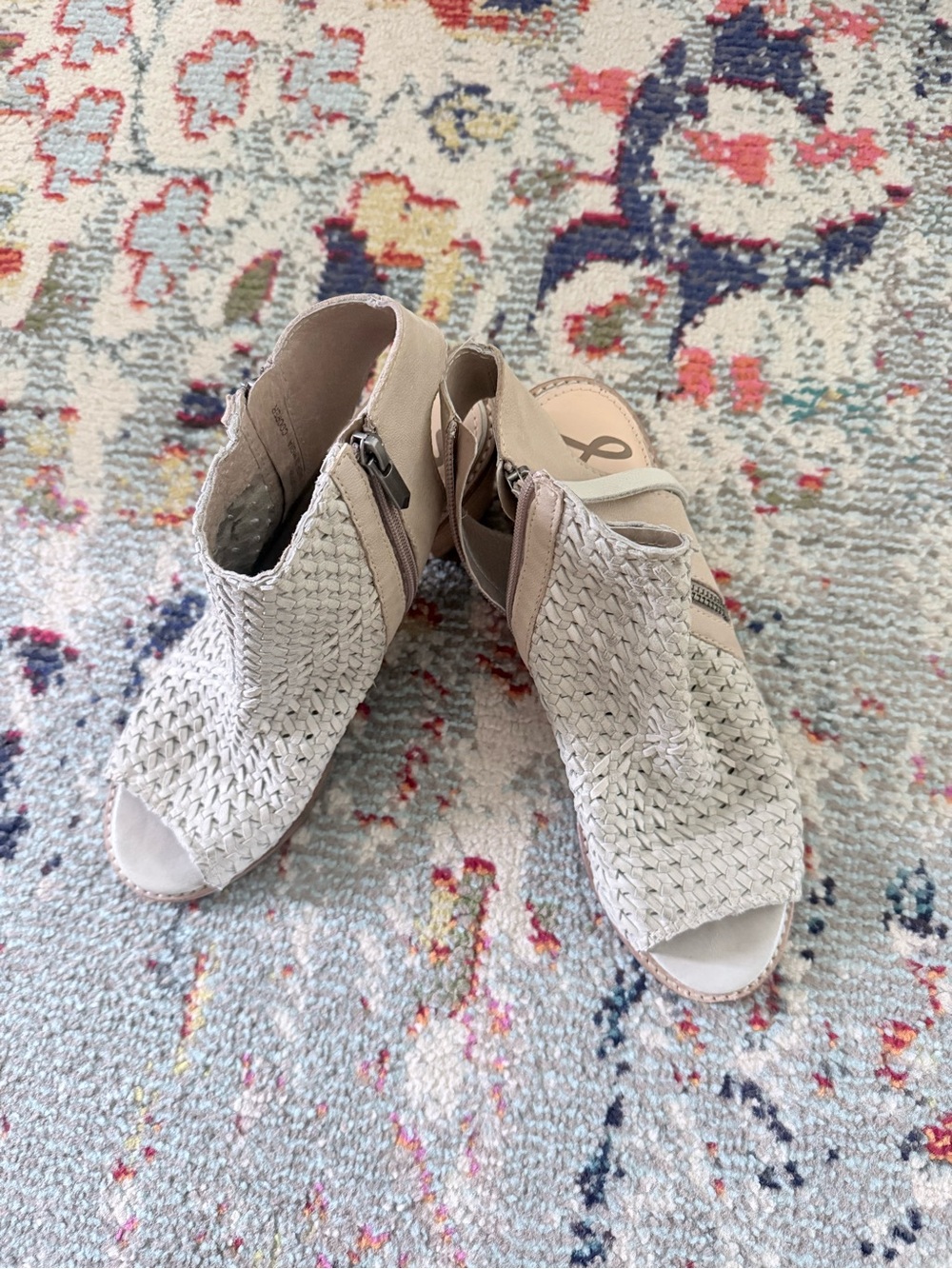 Sam Edelman Beige Woven Peep-Toe Heeled Booties